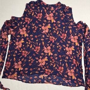 Unbranded‎ Floral AOP Shoulderless Thin LS Top w/ Tie Sleeves, Women's XXL #1039